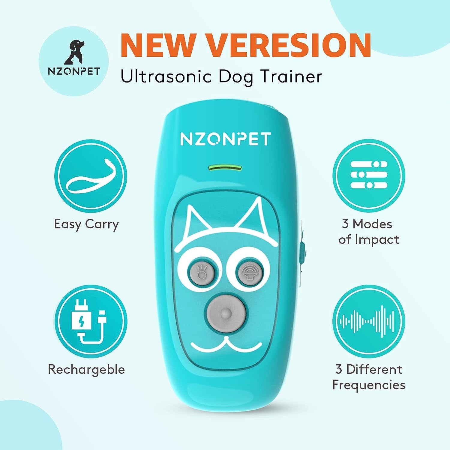 anti Barking Device, Ultrasonic 3 in 1 Dog Barking Deterrent Devices, 3 Frequency Dog Training and Bark Control 16.4Ft Range Rechargeable with LED Light and Wrist Strap - MARRS Green