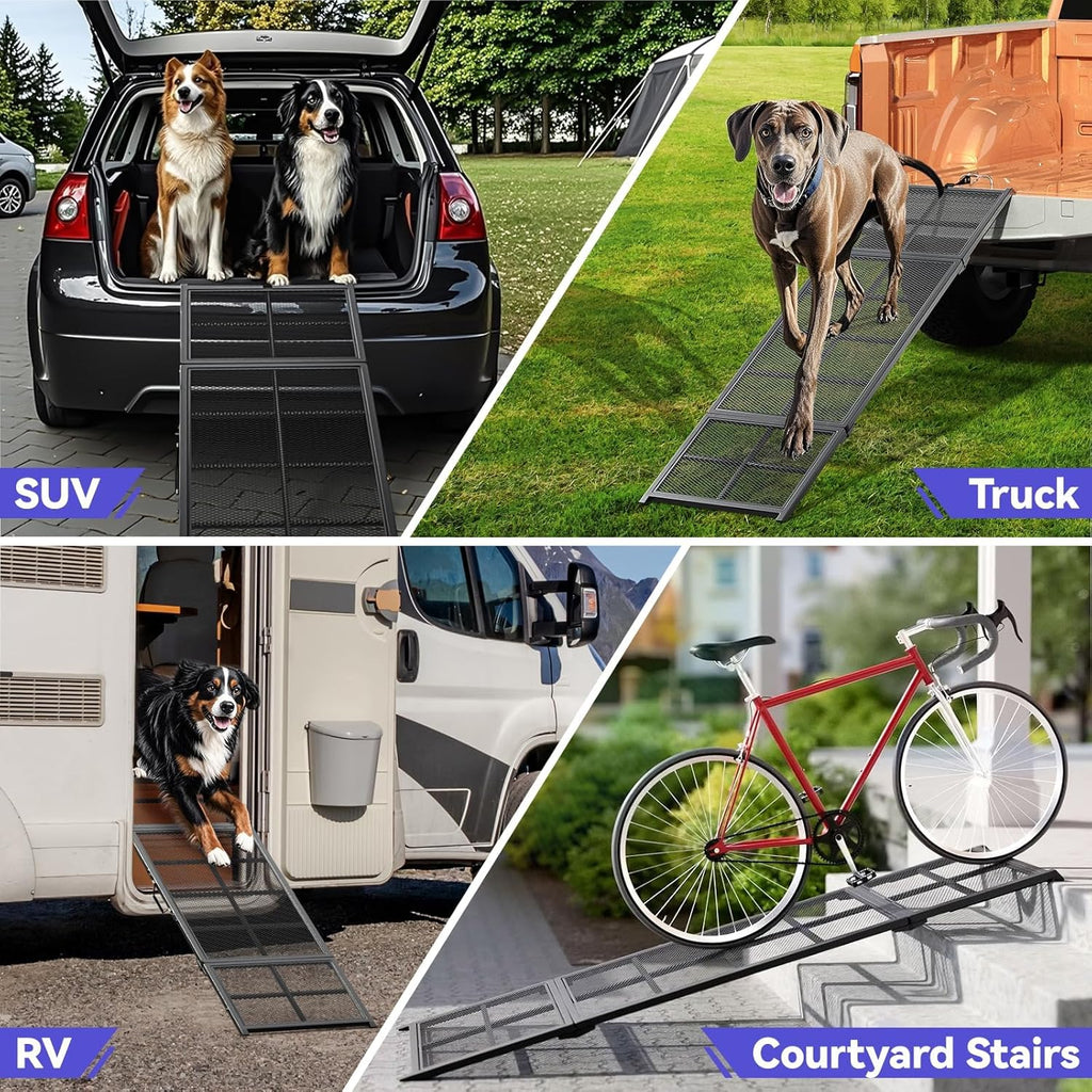 74'' L & 20'' W Portable Dog Ramp for Car - Extra Wide Lightweight Pet Dog Ramps for Medium & Large Dogs with Non-Slip Rug Surface, up to 400LBS, Large Dog Steps Stair Get into a Car Suv/Truck/Rv/Bed