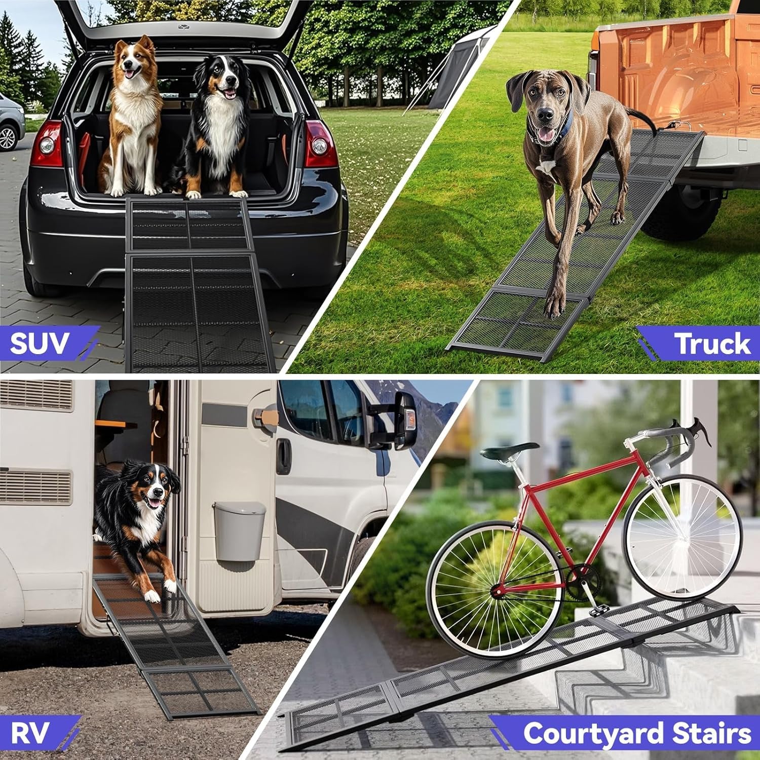 74'' L & 20'' W Portable Dog Ramp for Car - Extra Wide Lightweight Pet Dog Ramps for Medium & Large Dogs with Non-Slip Rug Surface, up to 400LBS, Large Dog Steps Stair Get into a Car Suv/Truck/Rv/Bed