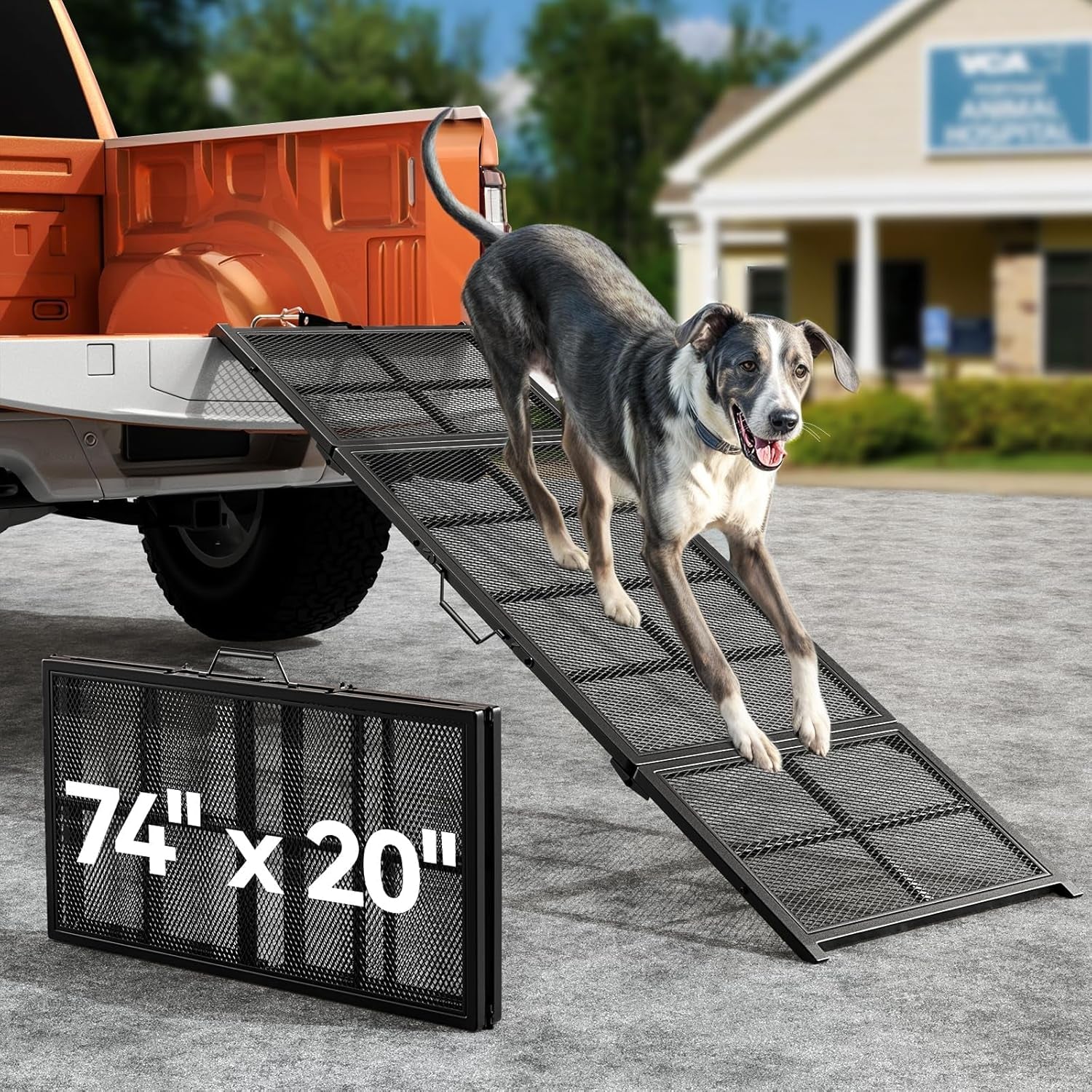 74'' L & 20'' W Portable Dog Ramp for Car - Extra Wide Lightweight Pet Dog Ramps for Medium & Large Dogs with Non-Slip Rug Surface, up to 400LBS, Large Dog Steps Stair Get into a Car Suv/Truck/Rv/Bed