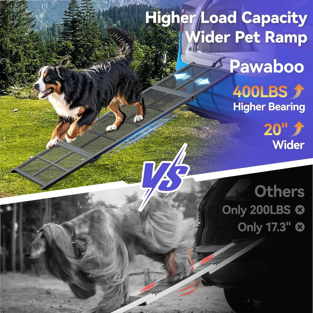 74'' L & 20'' W Portable Dog Ramp for Car - Extra Wide Lightweight Pet Dog Ramps for Medium & Large Dogs with Non-Slip Rug Surface, up to 400LBS, Large Dog Steps Stair Get into a Car Suv/Truck/Rv/Bed