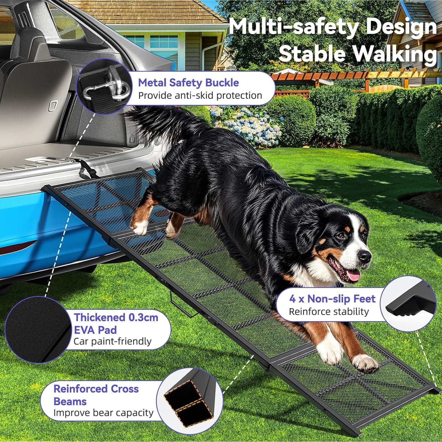 74'' L & 20'' W Portable Dog Ramp for Car - Extra Wide Lightweight Pet Dog Ramps for Medium & Large Dogs with Non-Slip Rug Surface, up to 400LBS, Large Dog Steps Stair Get into a Car Suv/Truck/Rv/Bed